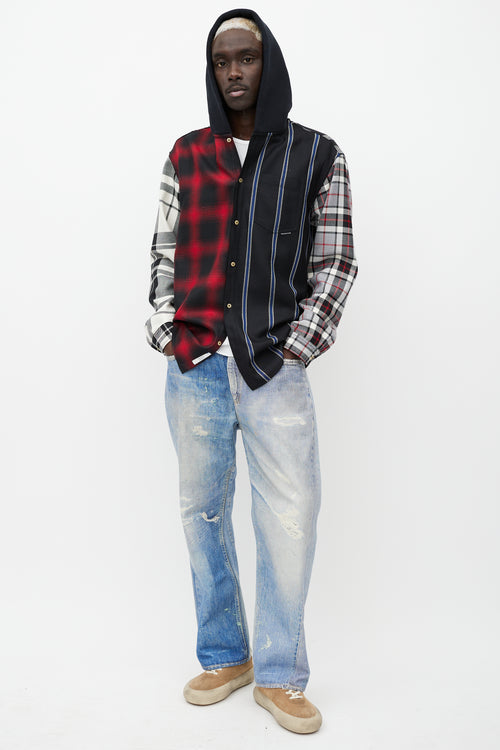 Alexander Wang Grey 
Multicolour Wool Plaid Hooded Shirt