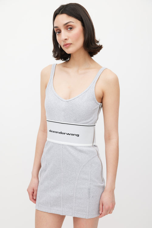 Alexander Wang Grey Ribbed Logo Elastic Dress