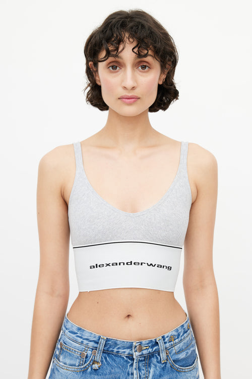 Alexander Wang Grey Ribbed Logo Top