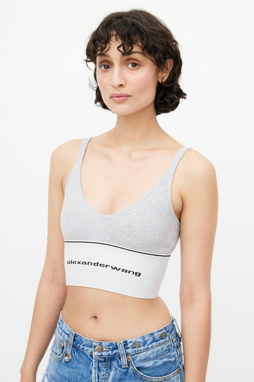 Alexander Wang Grey Ribbed Logo Top