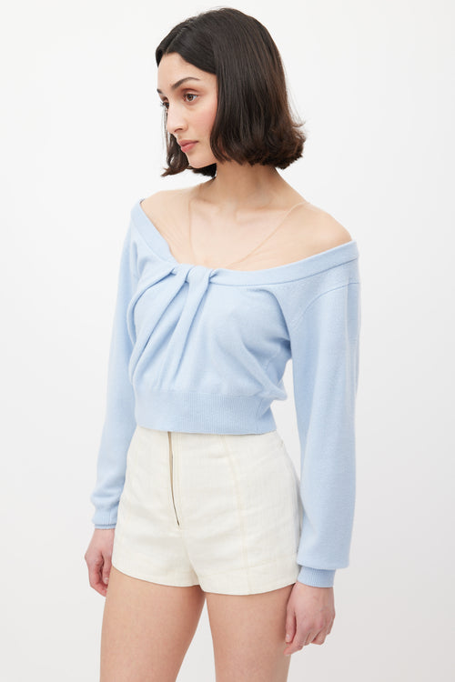 Alexander Wang Light Blue Wool Illusion Tulle Yoke Sweater