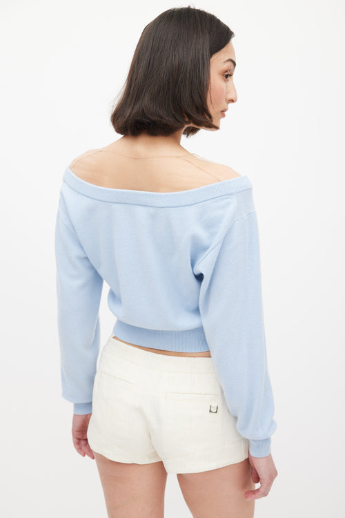 Alexander Wang Light Blue Wool Illusion Tulle Yoke Sweater