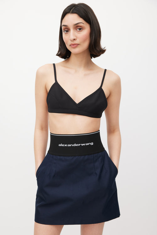 Alexander Wang Navy 
Black Logo Elastic Mini Skirt