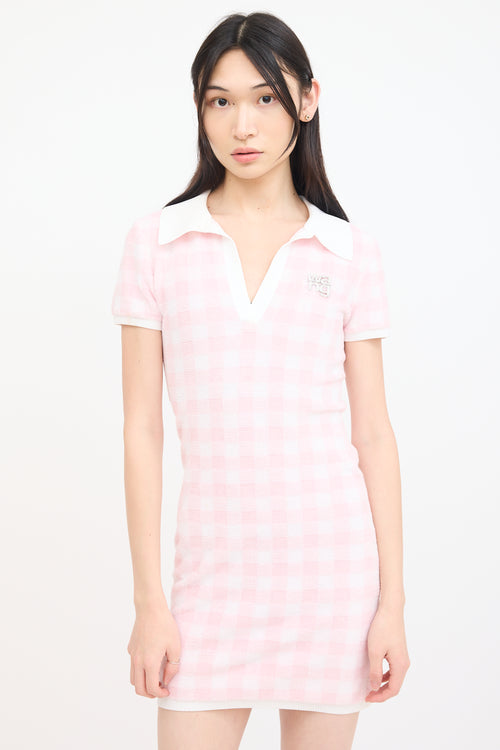 Alexander Wang Pink 
White Terry Gingham Dress