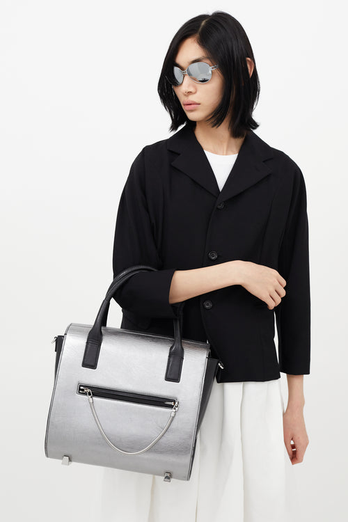 Alexander Wang Silver 
Black Leather Chastity Crossbody Bag