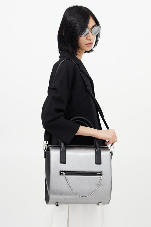 Alexander Wang Silver 
Black Leather Chastity Crossbody Bag