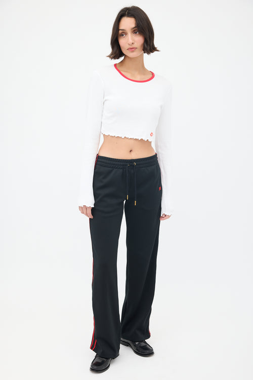 T by Alexander Wang White 
Red Cropped Long Sleeve T-Shirt