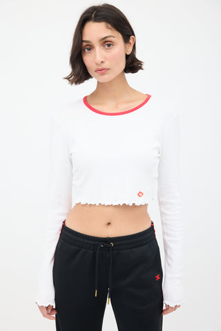 T by Alexander Wang White 
Red Cropped Long Sleeve T-Shirt