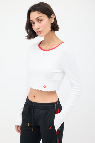 T by Alexander Wang White 
Red Cropped Long Sleeve T-Shirt