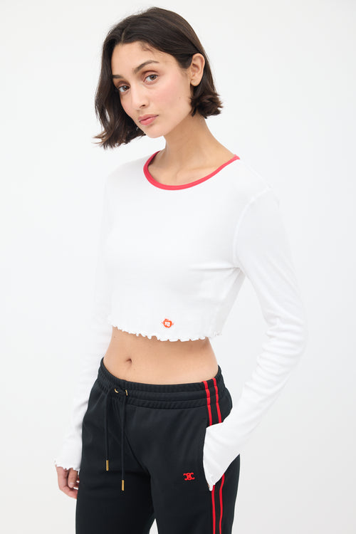 T by Alexander Wang White 
Red Cropped Long Sleeve T-Shirt