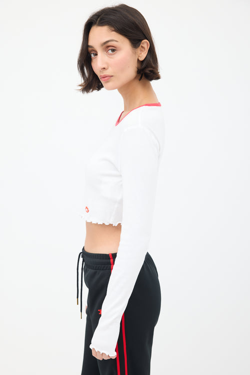 T by Alexander Wang White 
Red Cropped Long Sleeve T-Shirt