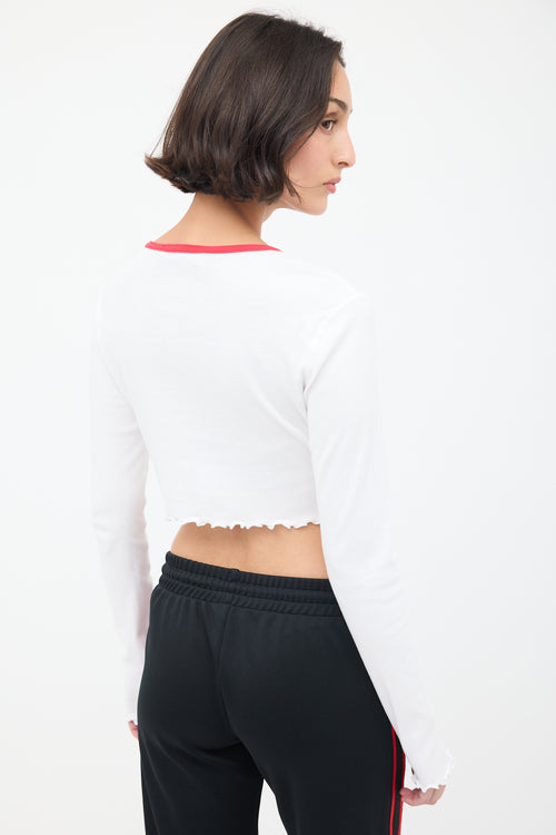 T by Alexander Wang White 
Red Cropped Long Sleeve T-Shirt