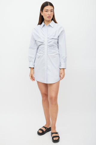 Alexander Wang White 
Blue Plaid Gathered Shirt Dress