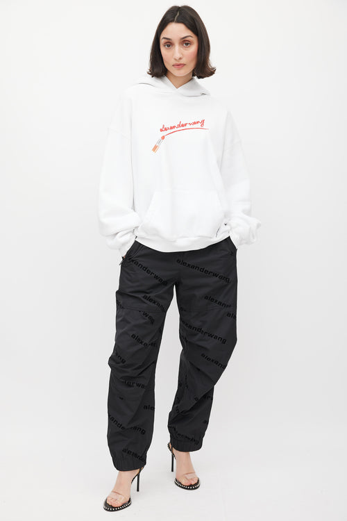 Alexander Wang White 
Red Lipstick Logo Hoodie