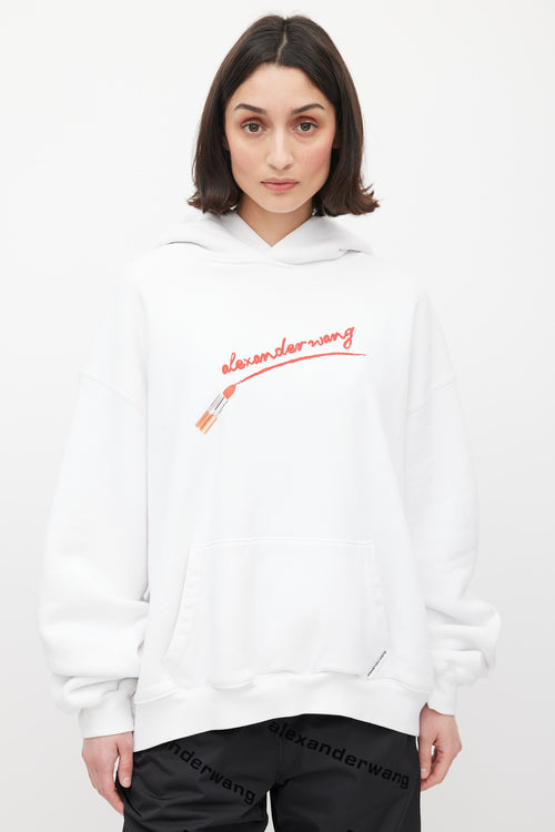 Alexander Wang White 
Red Lipstick Logo Hoodie