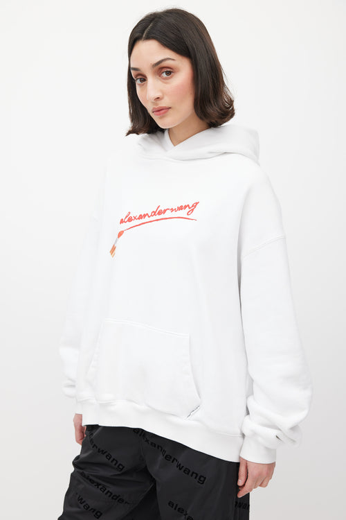 Alexander Wang White 
Red Lipstick Logo Hoodie