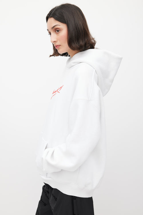 Alexander Wang White 
Red Lipstick Logo Hoodie