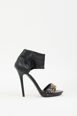 Alexander McQueen Black 
Gold Leather Studded Heel