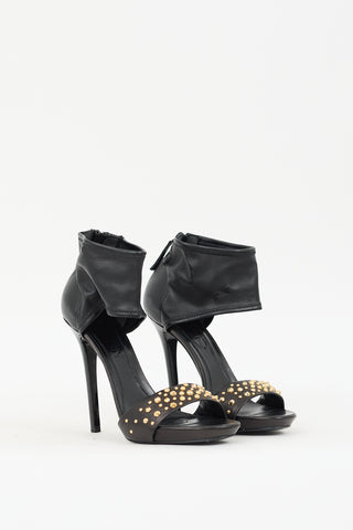 Alexander McQueen Black 
Gold Leather Studded Heel