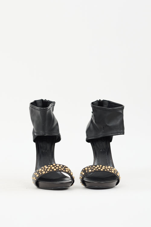 Alexander McQueen Black 
Gold Leather Studded Heel