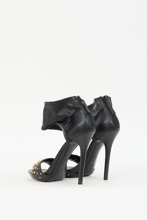 Alexander McQueen Black 
Gold Leather Studded Heel