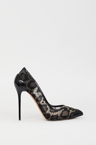 Alexander McQueen Black Lace Mesh 
Patent Leather Heel