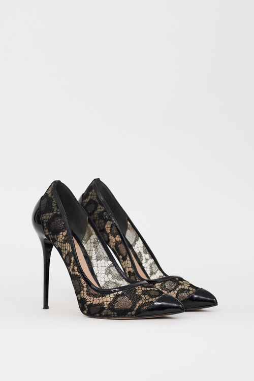 Alexander McQueen Black Lace Mesh 
Patent Leather Heel