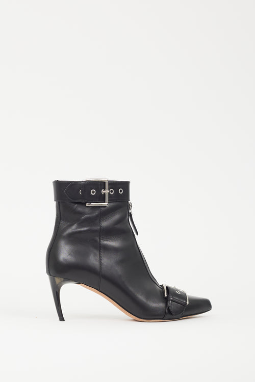 Alexander McQueen Black Leather Buckle Strap Boot