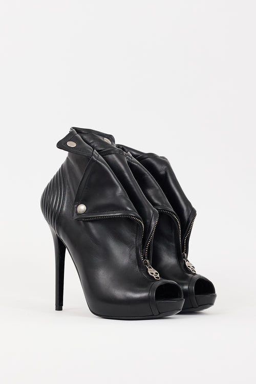 Alexander McQueen Black Leather Faithful Peep Toe Bootie