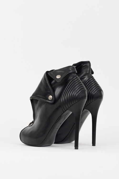 Alexander McQueen Black Leather Faithful Peep Toe Bootie