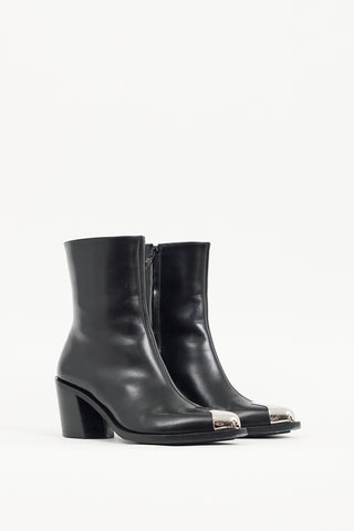 Alexander McQueen Black Leather Toe Cap Boot