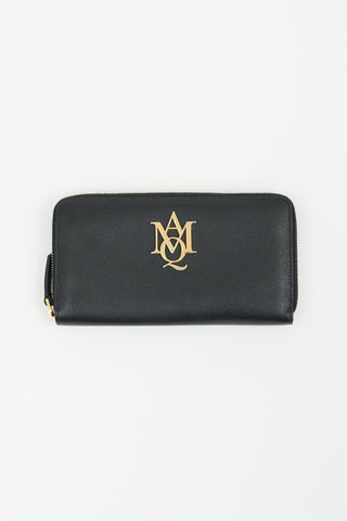 Alexander McQueen Black Logo Zip Around Wallet