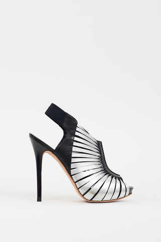 Alexander McQueen Silver 
Black Leather Cutout Heel