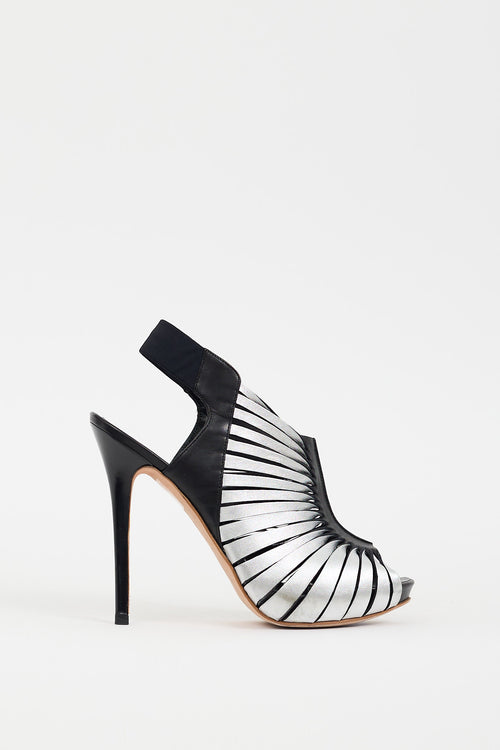 Alexander McQueen Silver 
Black Leather Cutout Heel