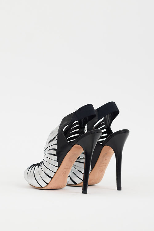 Alexander McQueen Silver 
Black Leather Cutout Heel