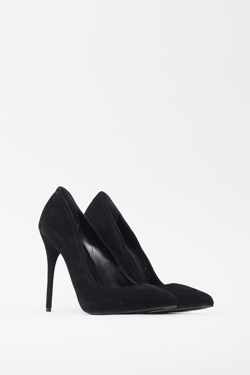 Alexander McQueen Black Suede Pointed Toe Pump