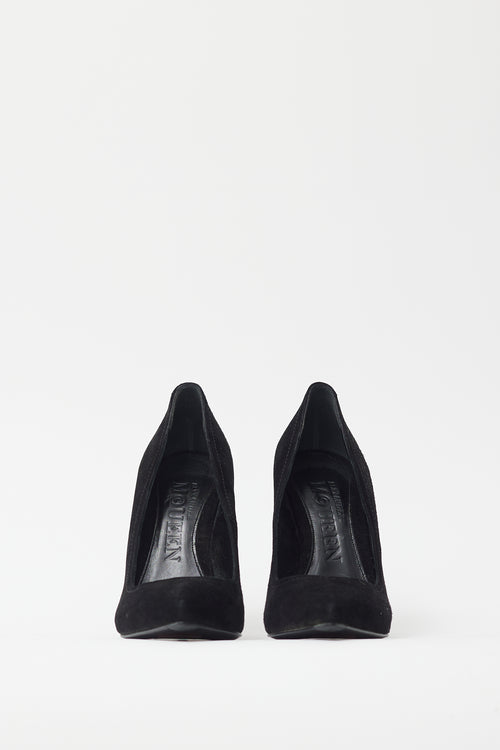 Alexander McQueen Black Suede Pointed Toe Pump