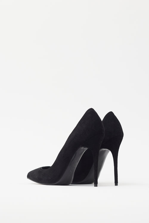 Alexander McQueen Black Suede Pointed Toe Pump