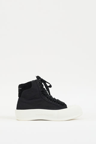 Alexander McQueen Black 
White Canvas Plimsoll Platform Sneaker