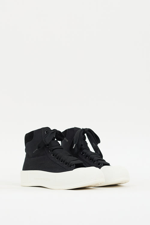 Alexander McQueen Black 
White Canvas Plimsoll Platform Sneaker