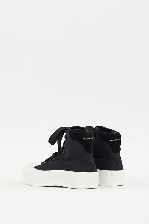 Alexander McQueen Black 
White Canvas Plimsoll Platform Sneaker