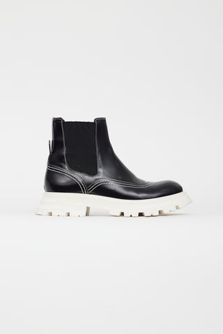 Alexander McQueen Black 
White Leather Chelsea Boot