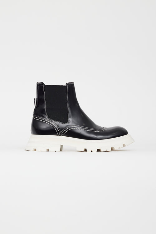 Alexander McQueen Black 
White Leather Chelsea Boot