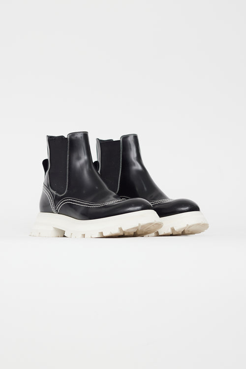 Alexander McQueen Black 
White Leather Chelsea Boot