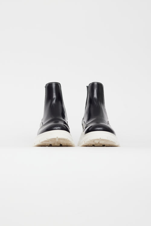 Alexander McQueen Black 
White Leather Chelsea Boot