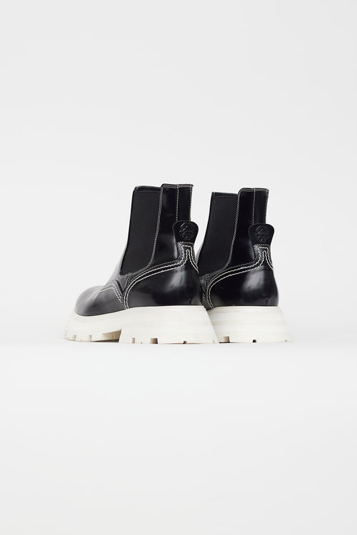 Alexander McQueen Black 
White Leather Chelsea Boot