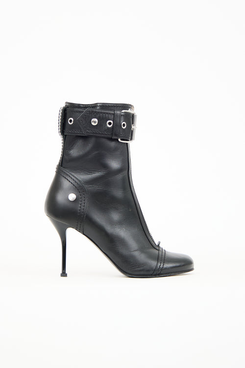 Alexander McQueen Black Leather Biker Zip Boot