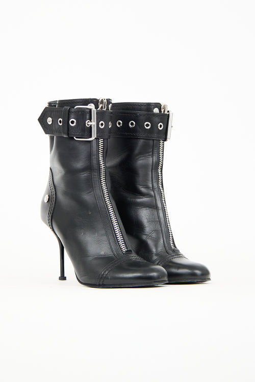 Alexander McQueen Black Leather Biker Zip Boot