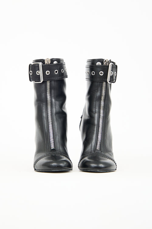 Alexander McQueen Black Leather Biker Zip Boot