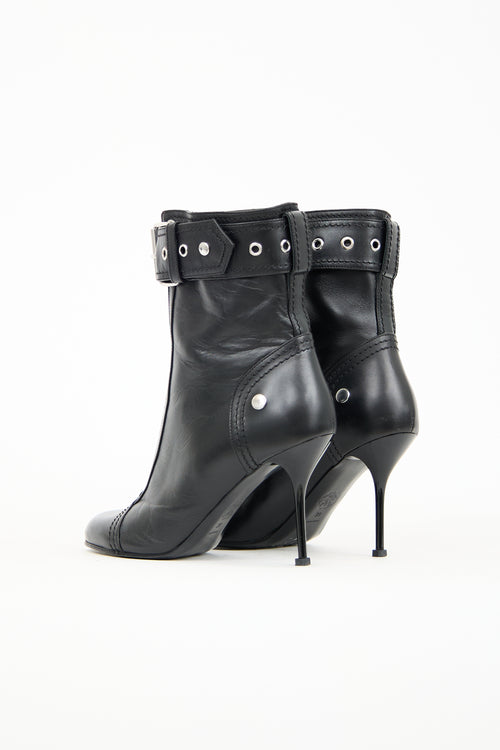 Alexander McQueen Black Leather Biker Zip Boot